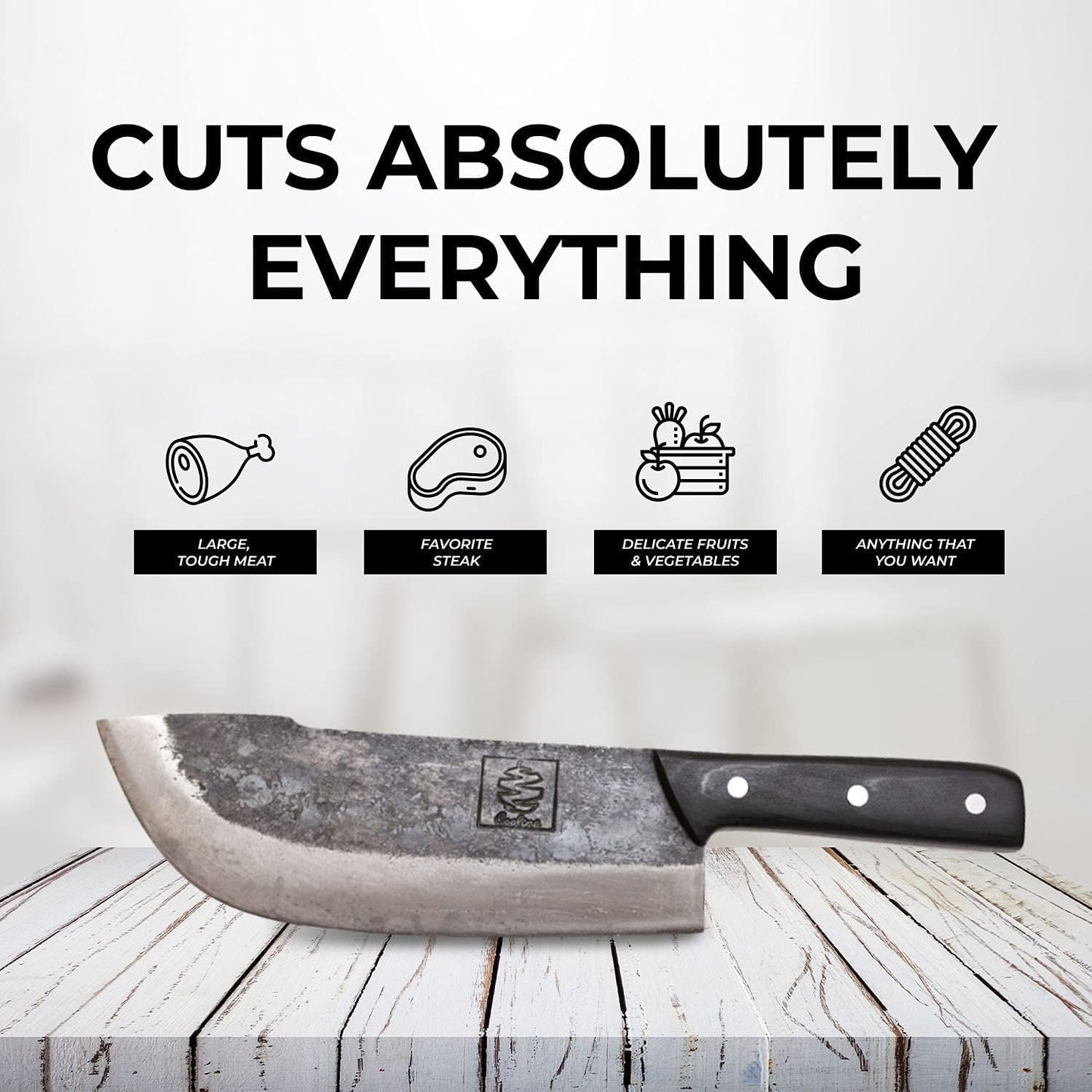 COOLINA Daozi 8" Butcher Knife, Hand-Forged High-Carbon Steel Cleaver for Heavy-Duty Meat Cutting, Slicing, Chopping, Brisket & BBQ, Full-Tang Forged Blade with Ergonomic Wood Handle