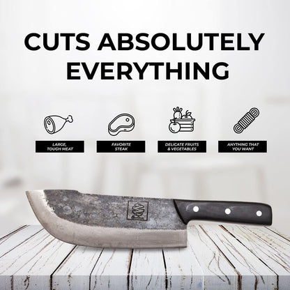 COOLINA Daozi 8" Butcher Knife, Hand-Forged High-Carbon Steel Cleaver for Heavy-Duty Meat Cutting, Slicing, Chopping, Brisket & BBQ, Full-Tang Forged Blade with Ergonomic Wood Handle