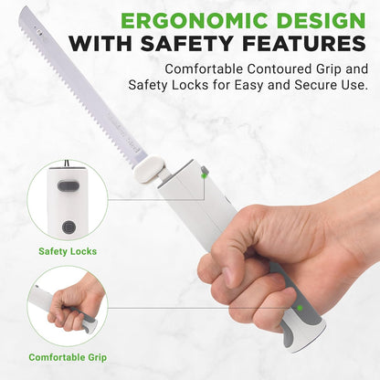 NutriChef Cordless Electric Knife | Easy to Use Constant ON/OFF Safety Function | Lightweight Kitchen Knife | Carve Turkey, Meats, Poultry, Bread & Cheese | 11.42’’ Stainless Steel Blades | Black