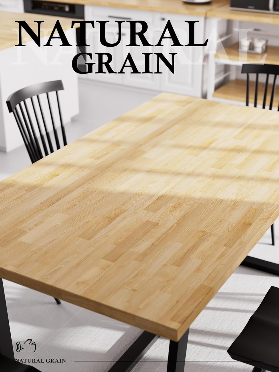 4FT Butcher Block Countertop Birch Solid Wood - 50" x 25" Table Top Butcher Block Cutting Board for Kitchen Island Cart Living Dining Office Desk Workbench Washer Dryer Countertop Unfinished 1.5" Th