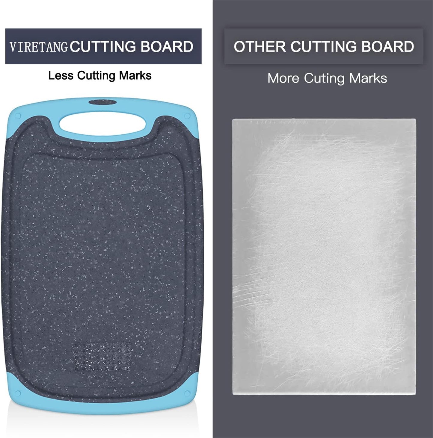 Viretang Plastic Cutting Boards Set of 3 for Kitchen, Thick Chopping Board with Deep Juice Grooves, Non‑Slip Feet, Easy Grip Handle, BPA Free, Dishwasher Safe,Black