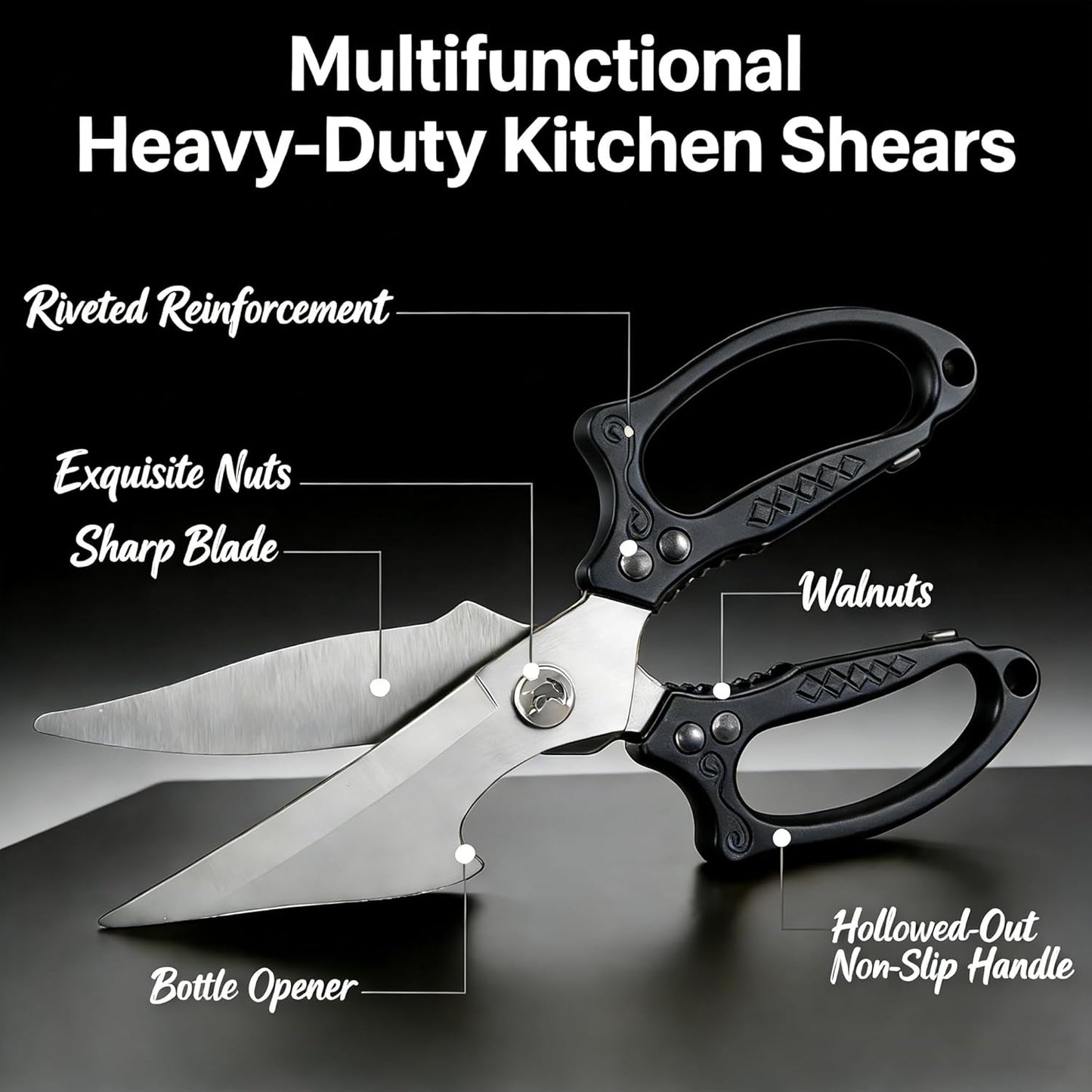 Multifunctional Heavy-Duty Kitchen Shears, Japanese Stainless Steel Kitchen Scissors, Ultra Sharp Poultry Shears for Chicken, Meat, Vegetables, Nut Cracker Opener (Silver)