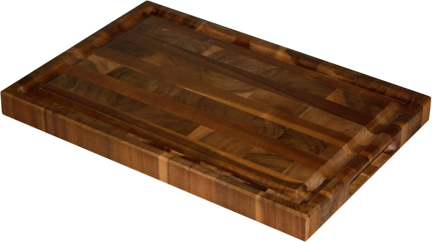 Brown Extra Large Organic End-Grain Hardwood Acacia Cutting Board with Juice groove | Butcher Block | Kitchen Chopping Board | Carving Board - 16" x 11" x 1.25"