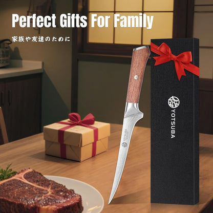 YOTSUBA Steak Knives Set of 6, Razor-Sharp 4.5 Inch Japanese Serrated Steak Knife Set, Full Tang Forged High Carbon Steel Dinner Knives with Ergonomic Handle and Gift Box