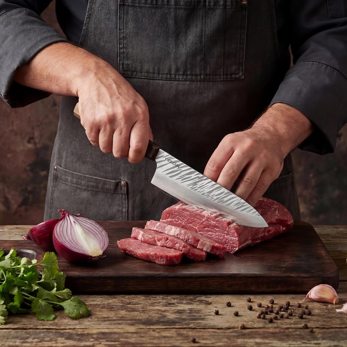 7 Inch Santoku Knife, 9-Layer VG10 High Carbon Steel Multipurpose Japanese Kitchen Knife, Sharp Steak Knife & Brisket Knife with Rosewood Handle for cutting meat for Home & Restaurant