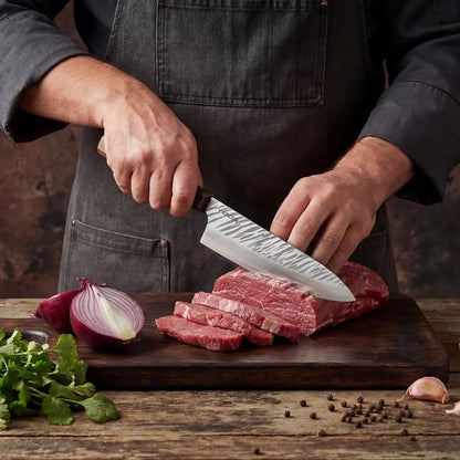 7 Inch Santoku Knife, 9-Layer VG10 High Carbon Steel Multipurpose Japanese Kitchen Knife, Sharp Steak Knife & Brisket Knife with Rosewood Handle for cutting meat for Home & Restaurant