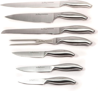 Jean-Patrique Chopaholic Kitchen Knife Set with Block - All Purpose Collection & Wooden Stand - Utility, Paring, Serrated, Bread, Slicing Knives - Sharp & Dishwasher Safe