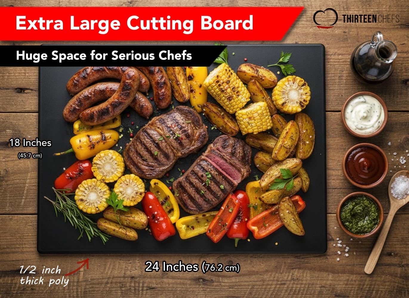 Thirteen Chefs Plastic Cutting Board - 18 x 12 x 0.5 Inch, Professional Grade HDPE, NSF Approved, Large Size and Dishwasher Safe