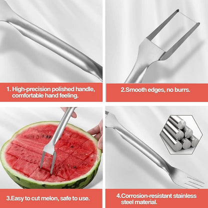 Watermelon Cutter, 2-in-1 Stainless Steel Fruit Cutter, Dual Head Watermelon Fork Slicer Tool, Summer Fruit Cutting Kitchen Gadget for Home (2PCS)
