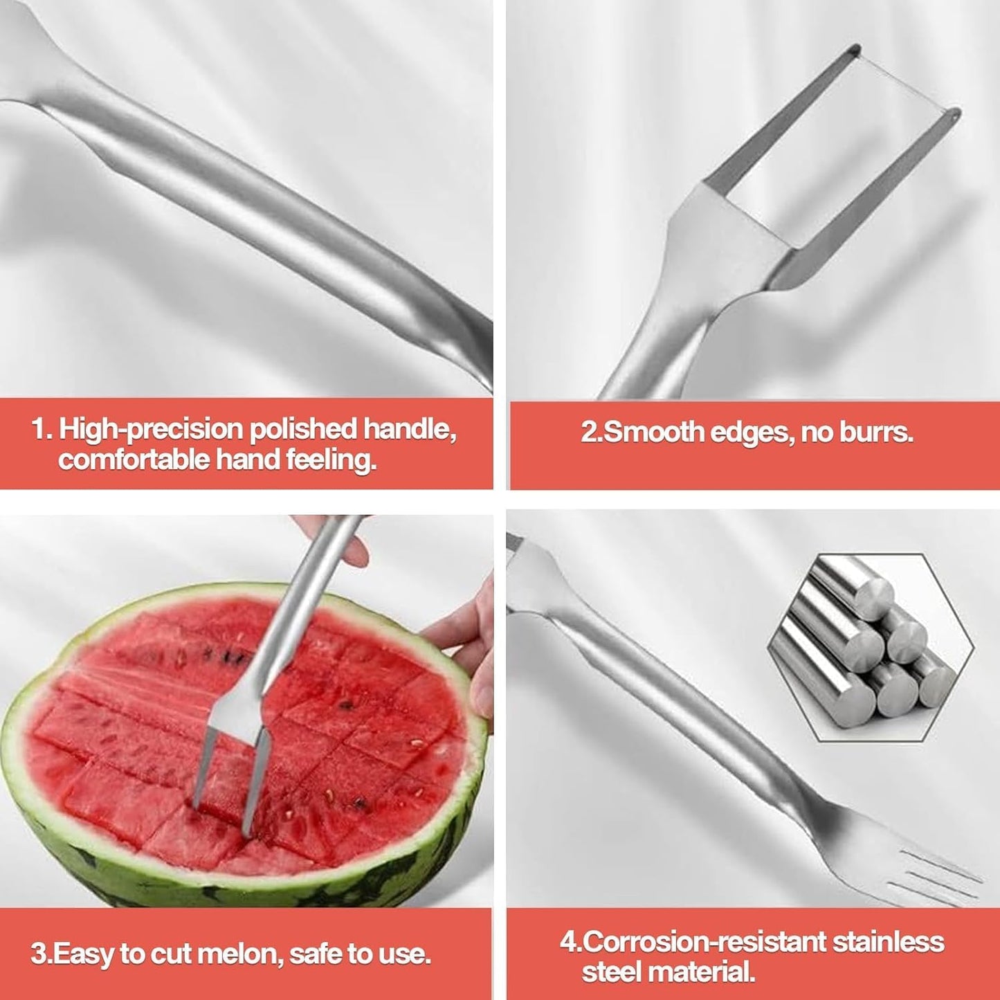 2 Pack 2-in-1 Watermelon Fork Slicer Cutter, Summer Stainless Steel Watermelon Fruit Cutter, Portable Fruit Forks Slicer Knife Kitchen Gadgets for Family Parties Camping (2pc)
