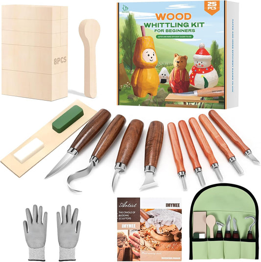 IMYMEE Wood Whittling Kit for Beginners-Complete Whittling Set with 4pcs Wood Carving Knives & 8pcs Basswood Wood Blocks-Perfect Wood Carving Kit Set-Includes Wood Carving Tools for Adults and Kids