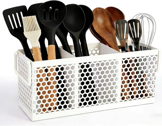 Silverware Caddy Flatware Cutlery Holder Metal Silverware Organizer Containers Black Kitchen Utensil Holder for Countertop Spoon and Fork Holder Flatware Utensils Caddy for Party