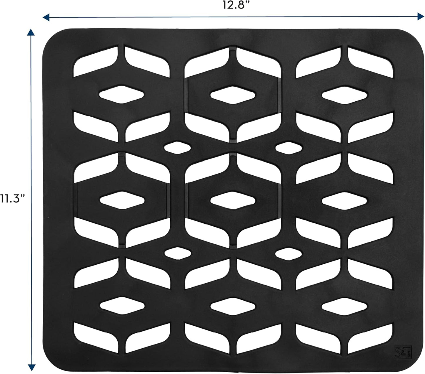 S&T INC. Kitchen Sink Mat, Cut to Fit Drain Hole, Raised Design for Water Flow, Dark Grey, 12.8 Inches x 11.3 Inches