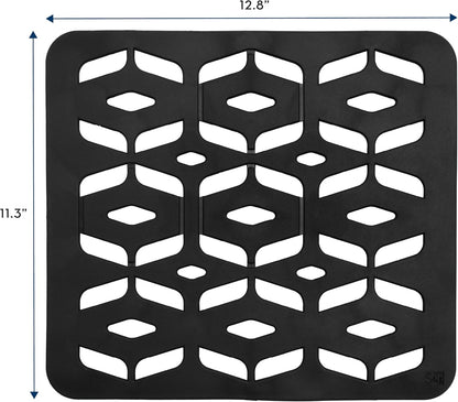 S&T INC. Kitchen Sink Mat, Cut to Fit Drain Hole, Raised Design for Water Flow, Dark Grey, 12.8 Inches x 11.3 Inches