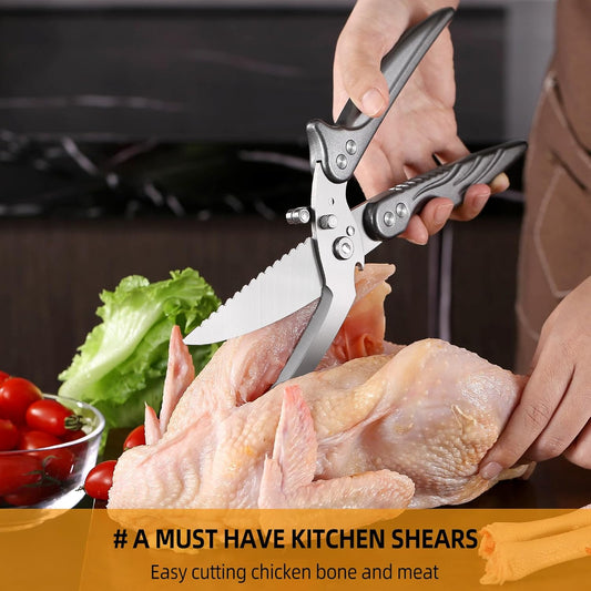 Heavy Duty Kitchen Shears- Professional Stainless Steel Poultry Scissors Detachable Design for Meat, Chicken, and Food Prep, Dishwasher Safe & Ergonomic Grip, Multi-Purpose Cooking Shears - Red