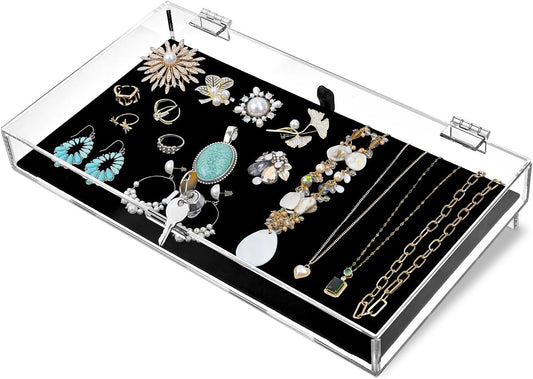 MOOCA 2 Pcs Set Premium Acrylic Locking Jewelry Display Case with Removable Black Luxurious MDF Velvet Pad, Pocket Knife Acrylic Collection Display Case