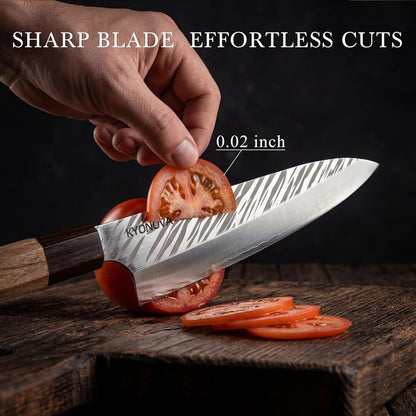 7 Inch Santoku Knife, 9-Layer VG10 High Carbon Steel Multipurpose Japanese Kitchen Knife, Sharp Steak Knife & Brisket Knife with Rosewood Handle for cutting meat for Home & Restaurant