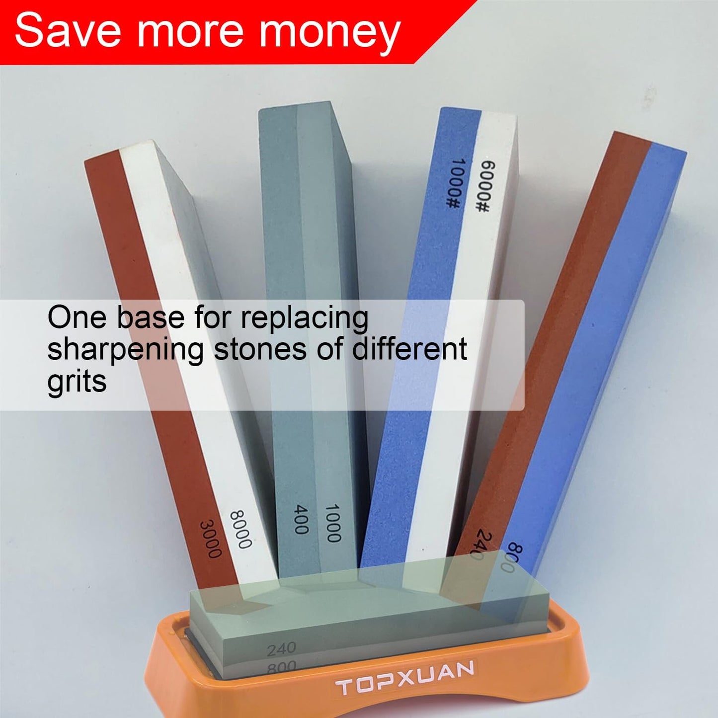Knife Sharpening Stone 2 Sided 240/800 Grit Sharpener Waterstone,Professional Kitchen Whetstone with Orange Plastic Base,Non-slip Rubber and Angle Guide