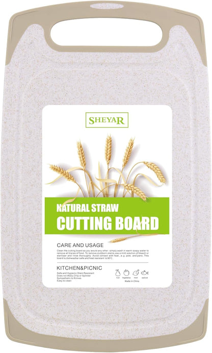 Cutting Board for Kitchen, Wheat Straw Fiber Cutting Board, Dish Washer Safe, w/Juice Grooves for Meat, Veggies, Easy Grip Handle, Non-slip Surface Eco-friendly Serveware Accessories （10‘x6.3’）