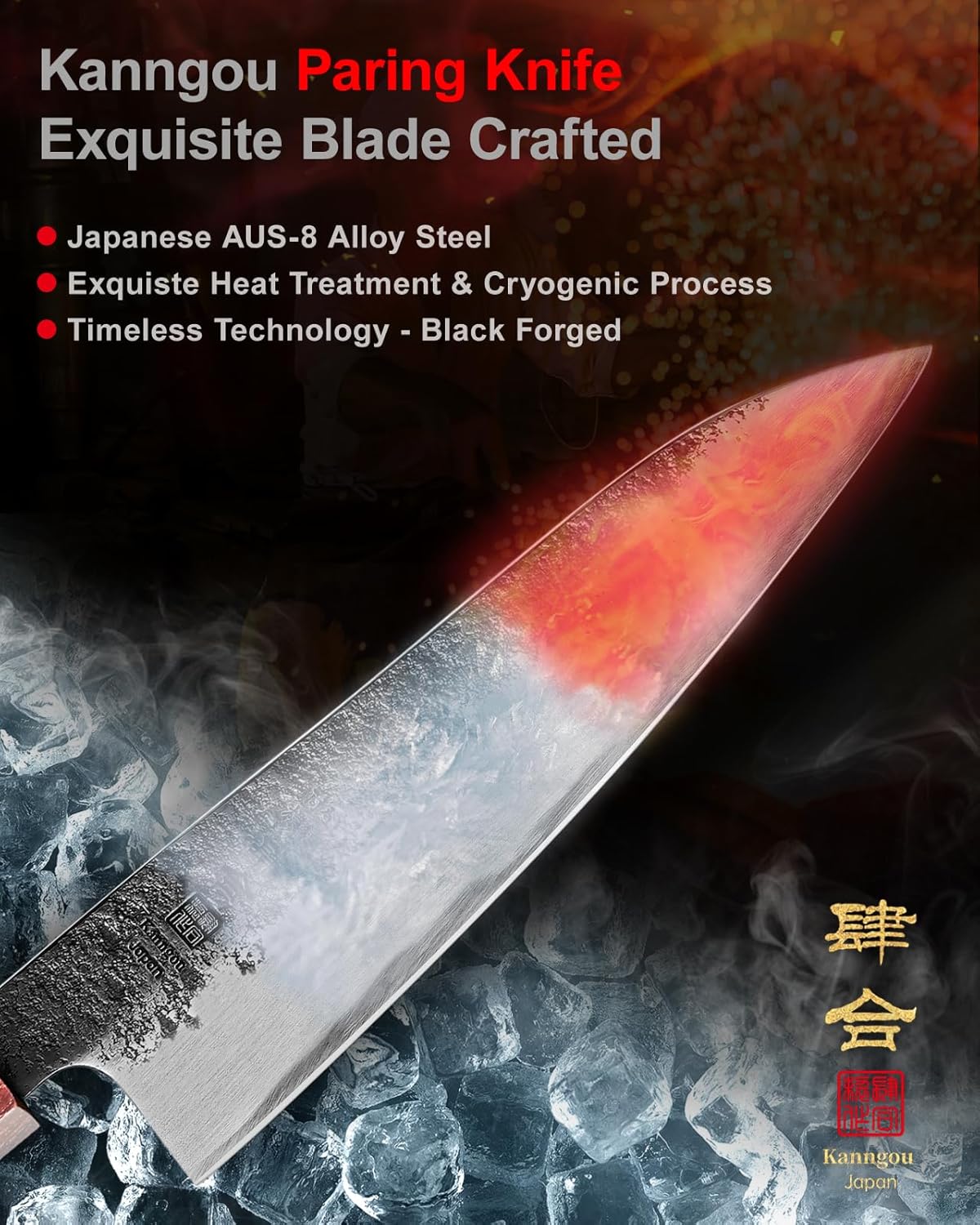 kanngou Paring Knife 5.3 inch Japanese Petty Knives, AUS-8 Alloy Steel Kitchen Utility Knife with Red Sandalwood and Eboy Wood Handle, Fruit Peeling Knife with Premium Box (WA Series)