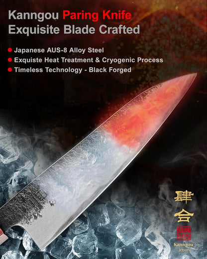 kanngou Paring Knife 5.3 inch Japanese Petty Knives, AUS-8 Alloy Steel Kitchen Utility Knife with Red Sandalwood and Eboy Wood Handle, Fruit Peeling Knife with Premium Box (WA Series)