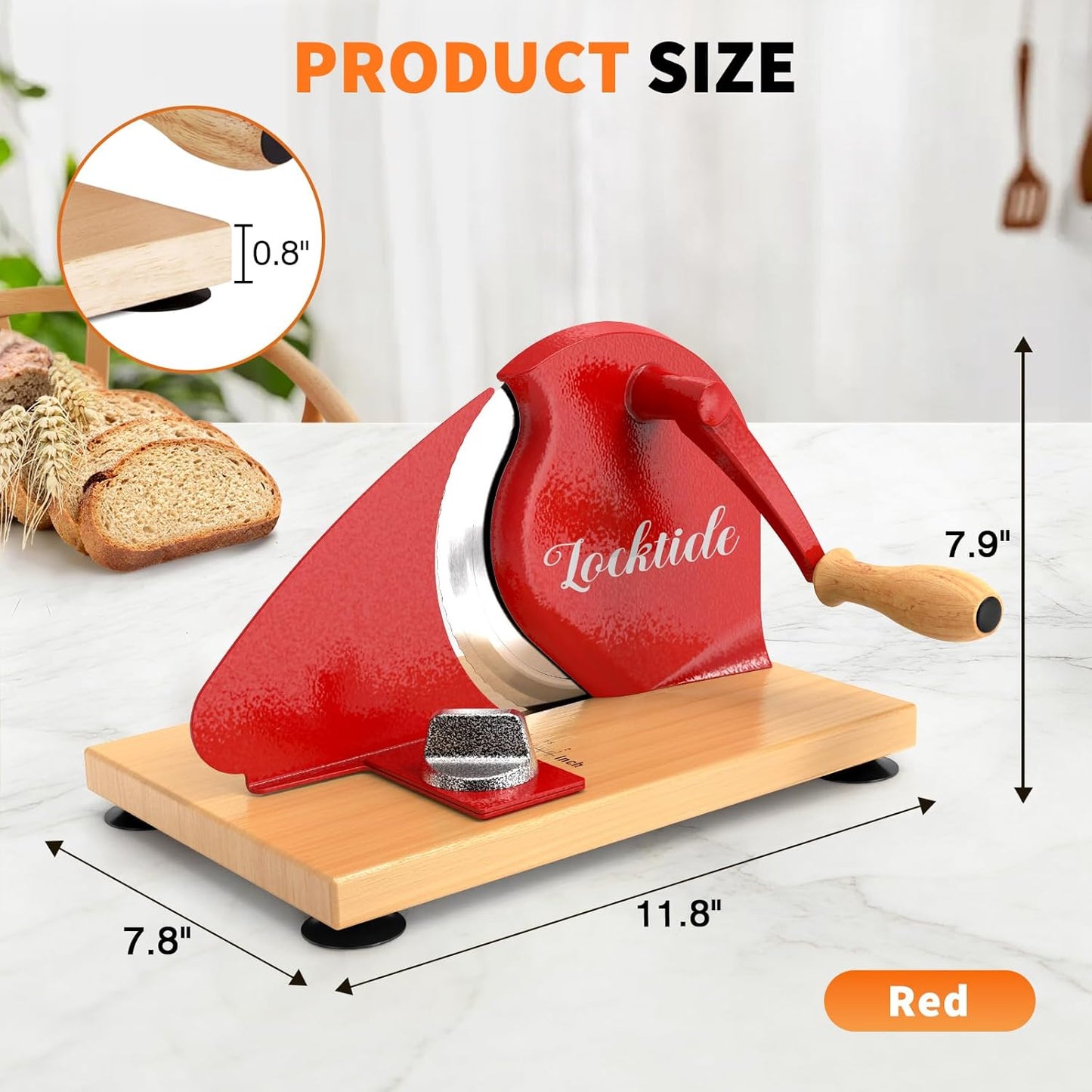Upgrade Manual Bread Slicer for Homemade Sourdough - Adjustable Thickness & Evenly Slice, Bread Slicer with Scale Lines, Hand Crank, Suction Cups and Bread Guide for Sandwiches, Toast, Bagel, Baguette