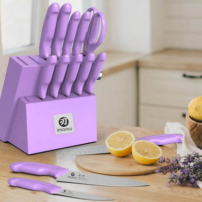imarku Kitchen Knife Set with Block and Built-in Sharpener, Japanese Stainless Steel 14-Piece Knife Set with Utility Knife, Dishwasher Safe, Non-Slip Ergonomic Handles, Essential Gift for Home Cooks