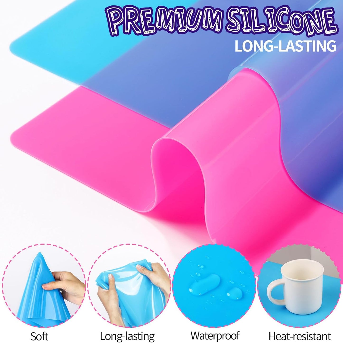 LEOBRO Silicone Mats for Crafts, 2 Pcs 11.69" x 8.26" Silicone Mats for Resin, Paint Clay Play Dough Mat, DIY Arts and Crafts, Light Gray & Clear