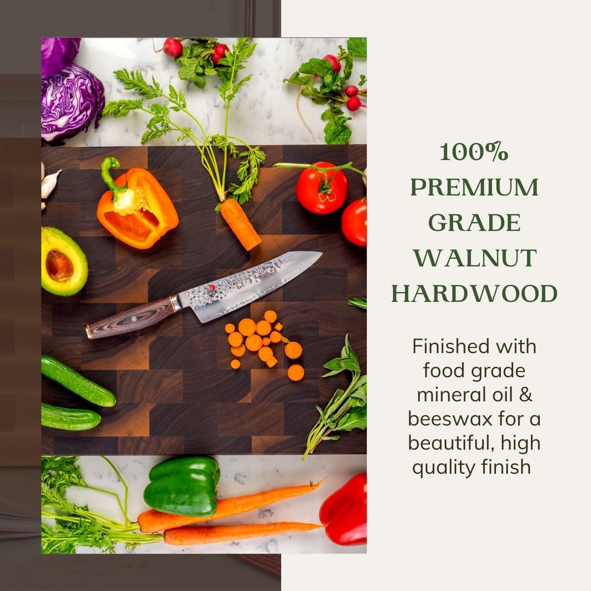 The Boardsmith Walnut Sidekick End Grain Cutting Board - Walnut Wood Cutting Board for Kitchen - Kitchen Cutting Board - Wooden Cutting Board