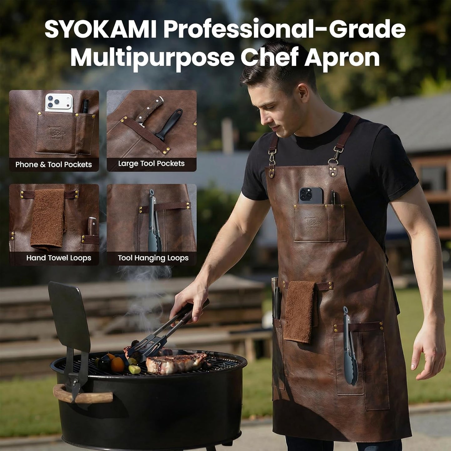 SYOKAMI Multifunction Carving Knife 12 Inch+Leather Chef Cooking Apron