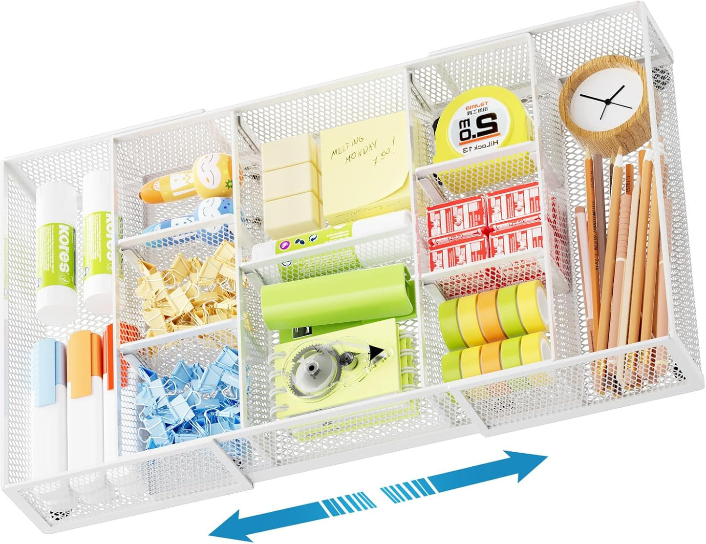 Marbrasse Expandable Desk Drawer Organizer, Mesh Drawer Organizer Tray with 10 Adjustable Compartments, Desk Organizers and Accessories for Office Supplies, Makeup & Vanity (Expandable White-2 pack)