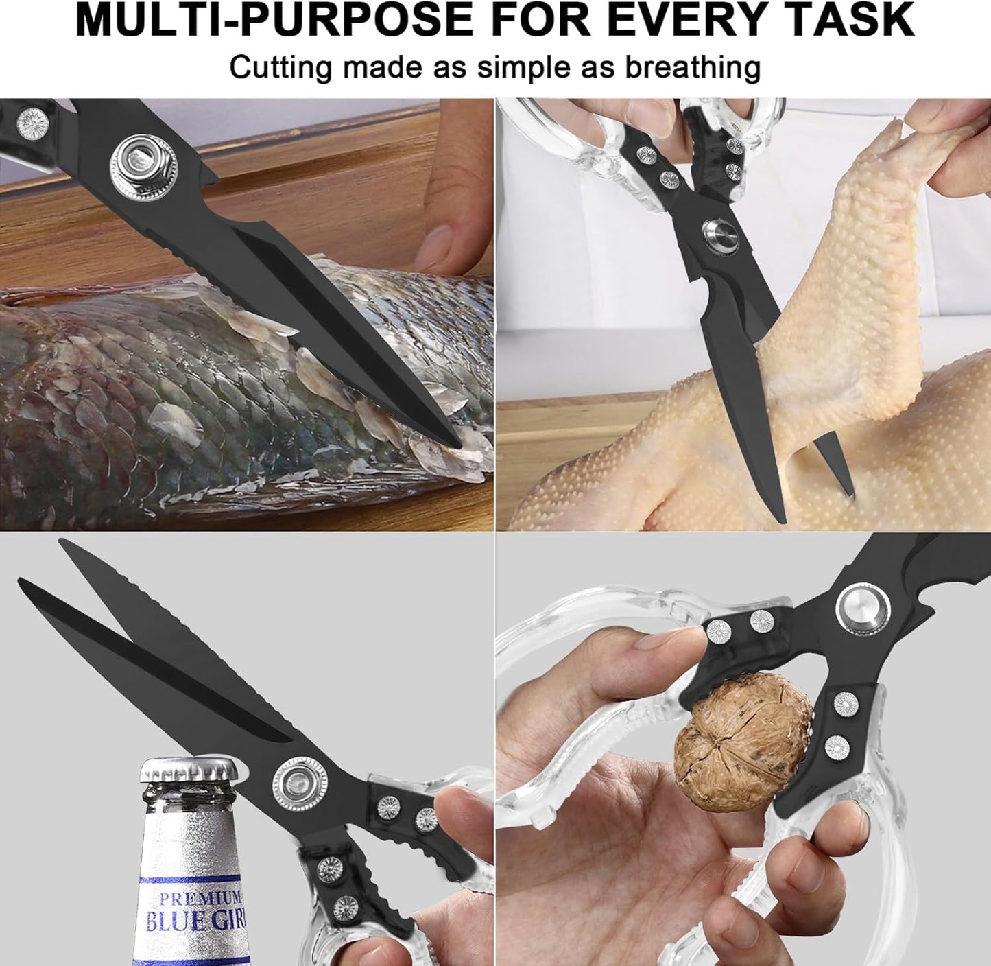 CGBE Kitchen Scissors All Purpose Heavy Duty, Ultra Sharp Stainless Steel Kitchen Shears Dishwasher Safe, Cooking Shears for Chicken, Poultry, Fish, Meat, Herbs & Grapes with Non-Slip Grips - Gold