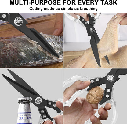 CGBE Kitchen Scissors All Purpose Heavy Duty, Ultra Sharp Stainless Steel Kitchen Shears Dishwasher Safe, Cooking Shears for Chicken, Poultry, Fish, Meat, Herbs & Grapes with Non-Slip Grips - Gold