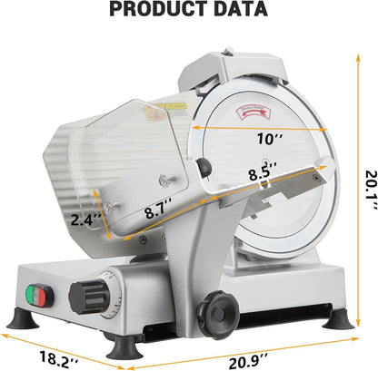 Powerful 240W Dual Motors Automatic Meat Slicer with 10" Carbon Steel Blade,10 inch Meat Slicer, 0-12mm Adjustable Thickness,Commercial/Home Use, Adjustable Thicknessfor Cheese, Veggies, Ham