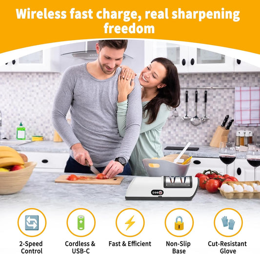Electric Knife Sharpener, Professional 2 Stage Kitchen Knife Sharpener for Quick Sharpening & Polishing, Automatic Knife Sharpening for Straight/Serrated/Kitchen Knives, Scissors(Black)