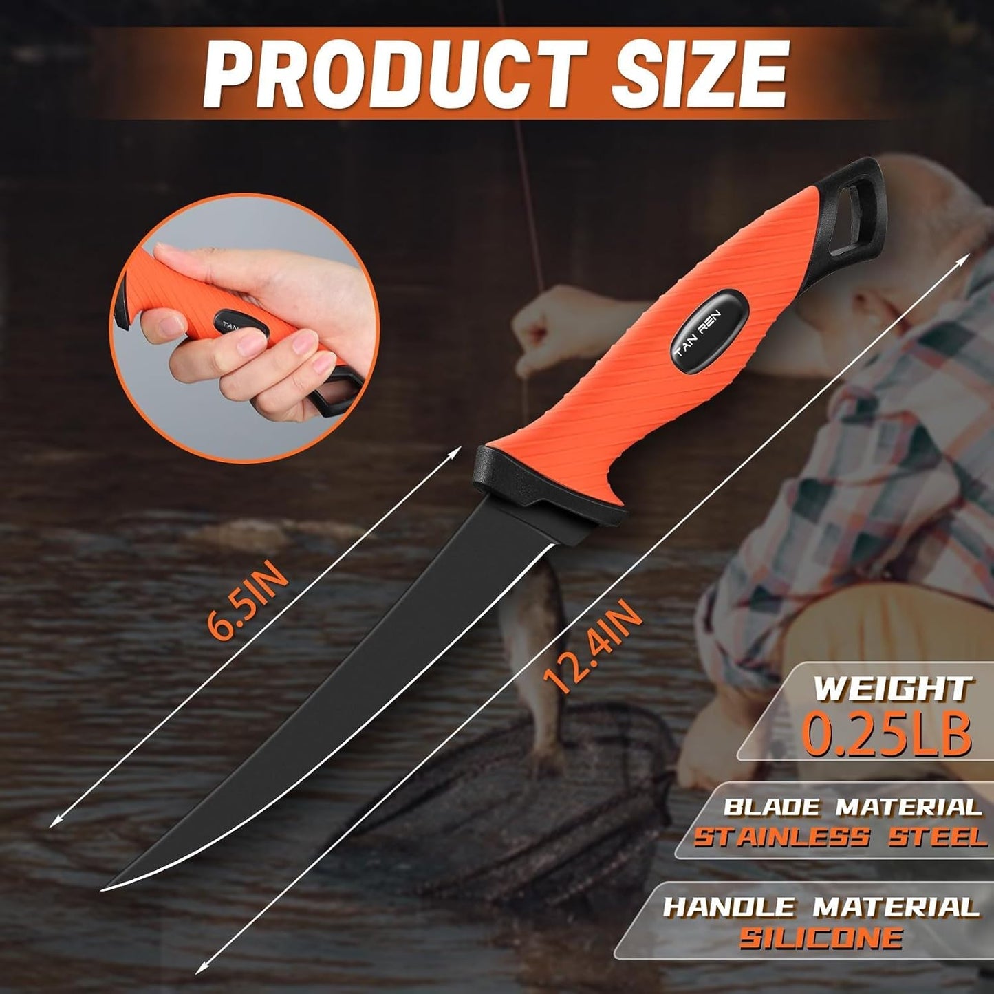 TAN REN Fillet Knife for Fish 9 inch, Flexible Fishing Knife for Filleting and Cleaning, Non-slip Handle Stainless Steel Filet Knives with Sheath, Fishing Gifts for Men