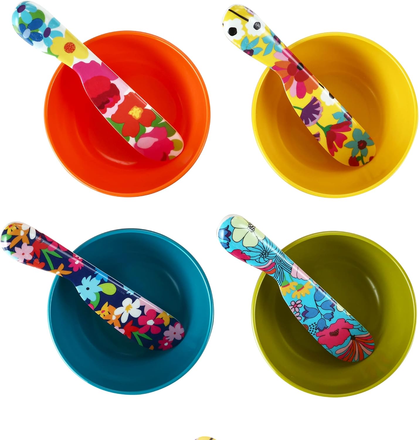 French Bull 6" Melamine Butter Spreader 4-Piece Set - Fun Vibrant Colorful Knives for Cream Cheese, Jam, Jelly, Mayo, Frosting, Sandwich-Shatterproof BPA Free Dishwasher Safe, 6-inch, Garden Florals