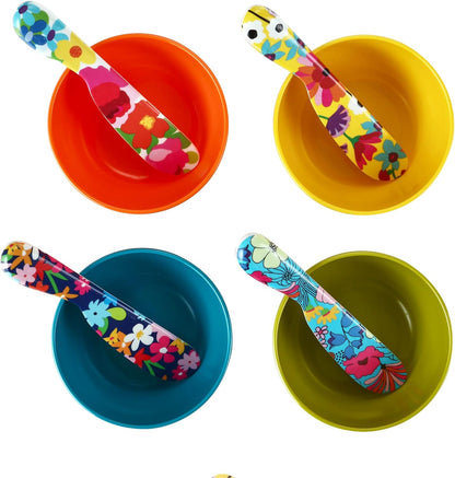 French Bull 6" Melamine Butter Spreader 4-Piece Set - Fun Vibrant Colorful Knives for Cream Cheese, Jam, Jelly, Mayo, Frosting, Sandwich-Shatterproof BPA Free Dishwasher Safe, 6-inch, Garden Florals