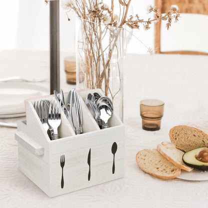 Ikee Design Wooden Utensil Caddy with Handles, Silverware Caddy, Silverware Holder for Countertop,Party,Camping and Kitchen, Organizer, Picnic Cutlery Holders, Black Color