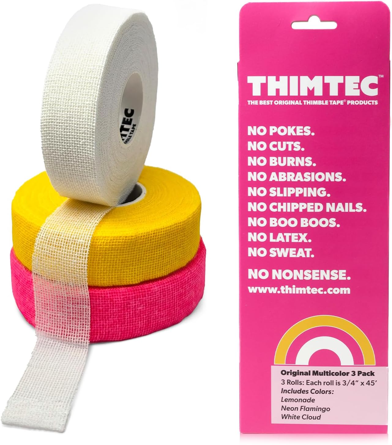 THIMTEC - The Original Thimble Tape for Hand Sewing - Fully Adjustable Nail & Finger Protector - A Smarter Alternative to Classic Knitting Thimbles - Multicolor, 3-Pack
