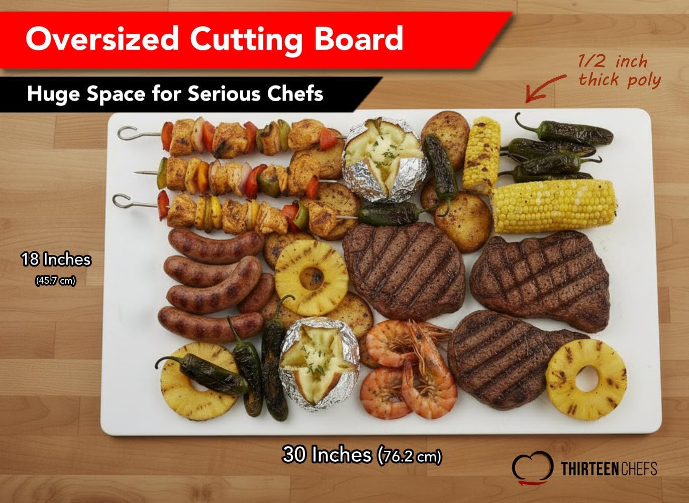 Big 30 x 18 Plastic Cutting Board - 3/4 Inch Thick for Meat, Game and Fish - Commercial Grade HDPP Poly with NSF Stamp, Weighs 13 Pounds, White