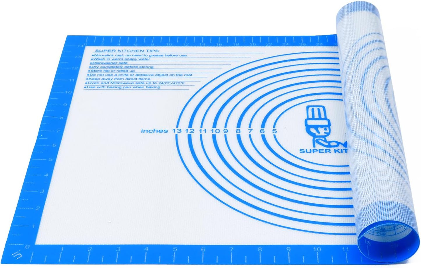 Nonstick Silicone Pastry Mat Extra Large with Measurements 28''By 20'' for Silicone Baking Mat, Counter, Dough Rolling,Fondant/Pie Crust By Folksy Super Kitchen (20×28, Blue)