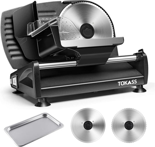200W Meat Slicer Machine for Home Use,Deli Slicer with 2 Removable 7.5'' Stainless Steel Blades,Adjustable Dial for 0-15mm,Electric Food Slicer for Meat,Bread,Easy to Clean (200W+2 Blades+Silver)