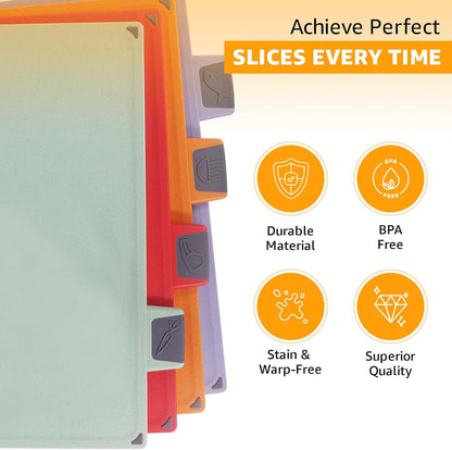 4-Piece Non-Toxic Cutting Board Set with Premium Scissors – BPA-Free Plastic and Rubber Chopping Boards for Kitchen Essentials with Organizer, Dishwasher Safe Accessories Holder.