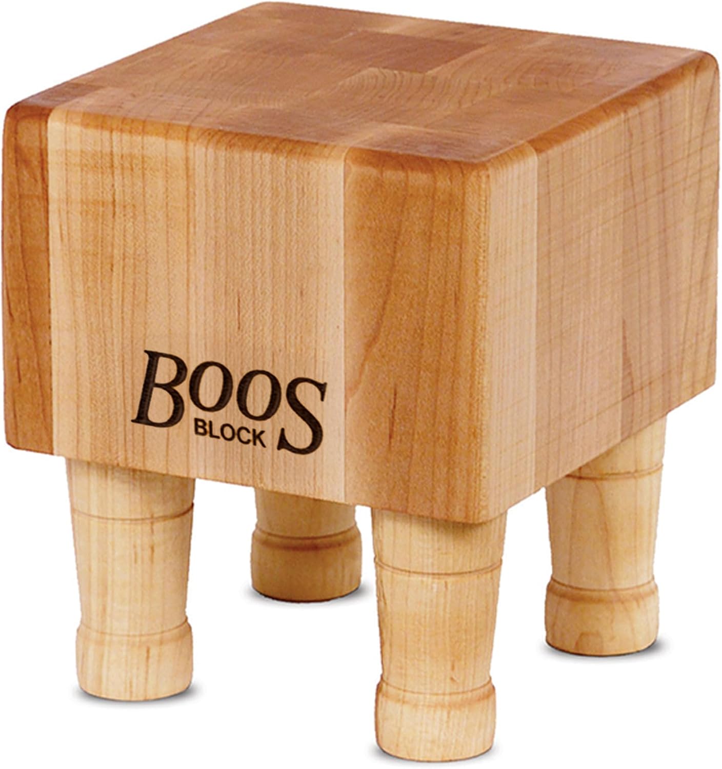 John Boos MC Series Square Wooden Maple Cutting Board 12”x12” – 3” Thick, 13-lb Non-Reversible Butcher Block with Raised Feet & End-Grain