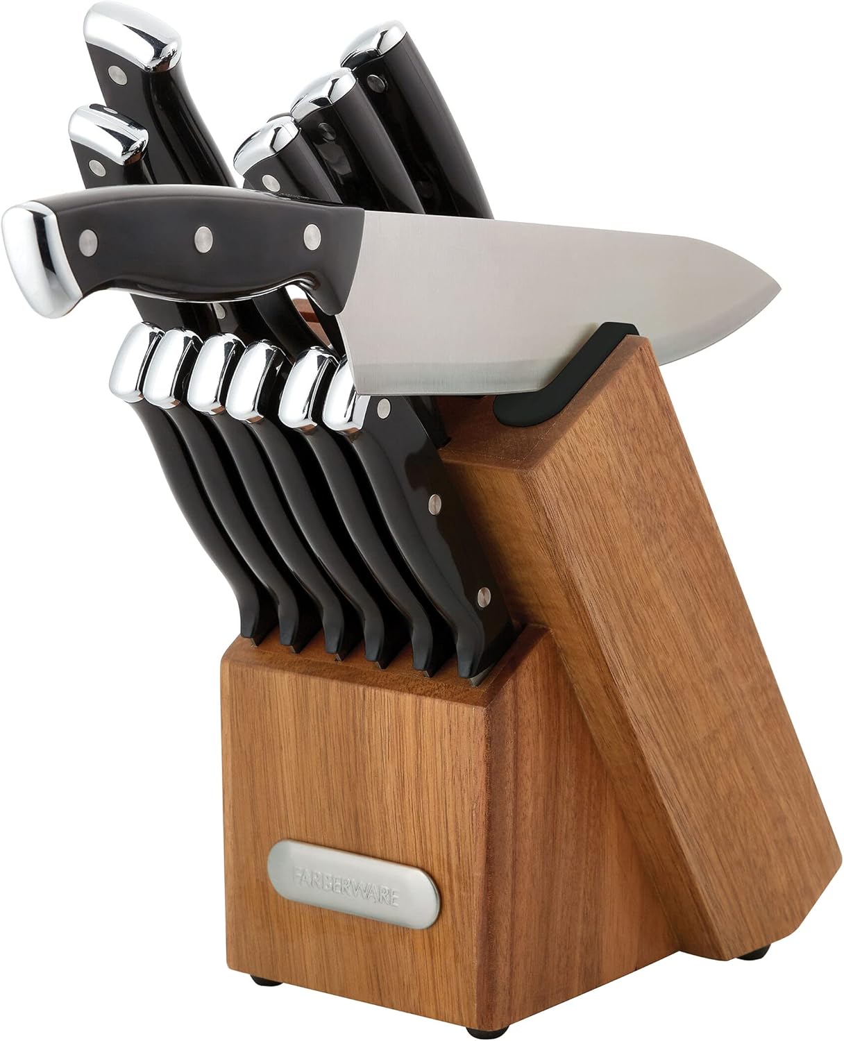 Farberware Edgekeeper Triple Riveted Knife Block Set with Built in Sharpener, 14-Piece, White