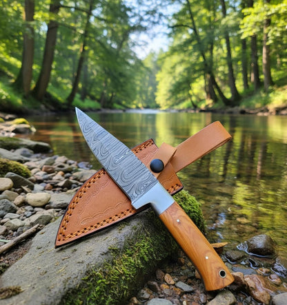 Fixed Blade Hunting Forged Tracker Knife - 8 Inches Carbon Steel Razor Sharp Blade Full Tang Bushcraft Knives with Premium Leather Belt Sheath. Used For Hunting Outdoor Camping, Hiking, Skining Knife.