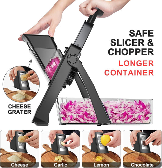Upgrade Safe Mandoline Slicer for Kitchen, SupMaKin Bigger Entrance Vegetable Food Slice Potato Slicer Chopper, Adjustable Thickness Multi Mandolin, Julienne + Dicer Kitchen Must Haves Green