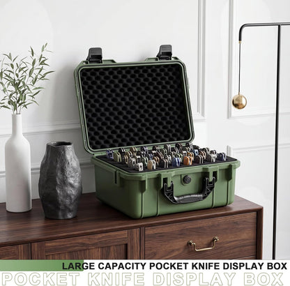 Bucherry 40 Folding Knife Case Waterproof Pocket Knife Holder Hard Sided Knives Storage Box Lockable Protective Travel Storage Organizer for Folding Knives Collection, Green
