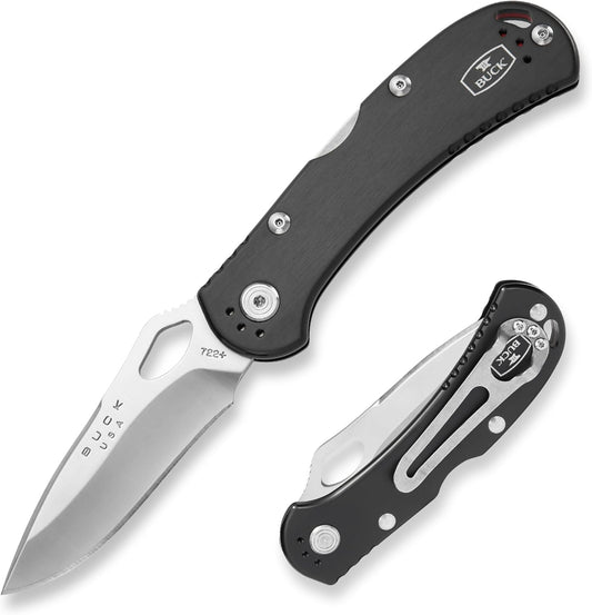 Buck Knives 722 Spitfire Folding EDC Knife, 3-1/4” Pocket Knife Blade, Lockback Design, Aluminum Handles, 420HC Stainless Steel Drop Point Folding Blade, Made in the USA, Orange, 3.2 oz